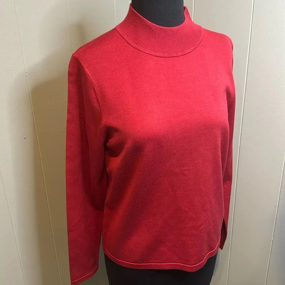 Pendleton silk blend garnet finely knit long sleeve mock turtleneck. Petite SM